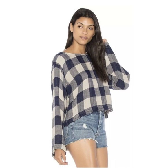 NEW CLOTH & STONE Sz M GINGHAM BELL SLEEVE TIE - Picture 3 of 11